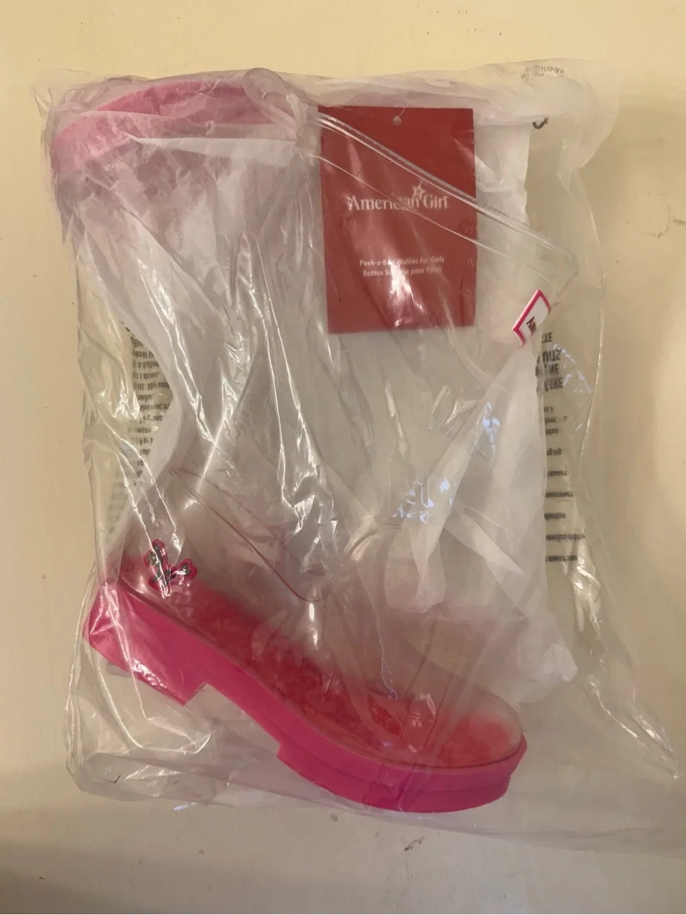 American Girl 12/13 Rainboots Wellies Clear and Pink Peekaboo